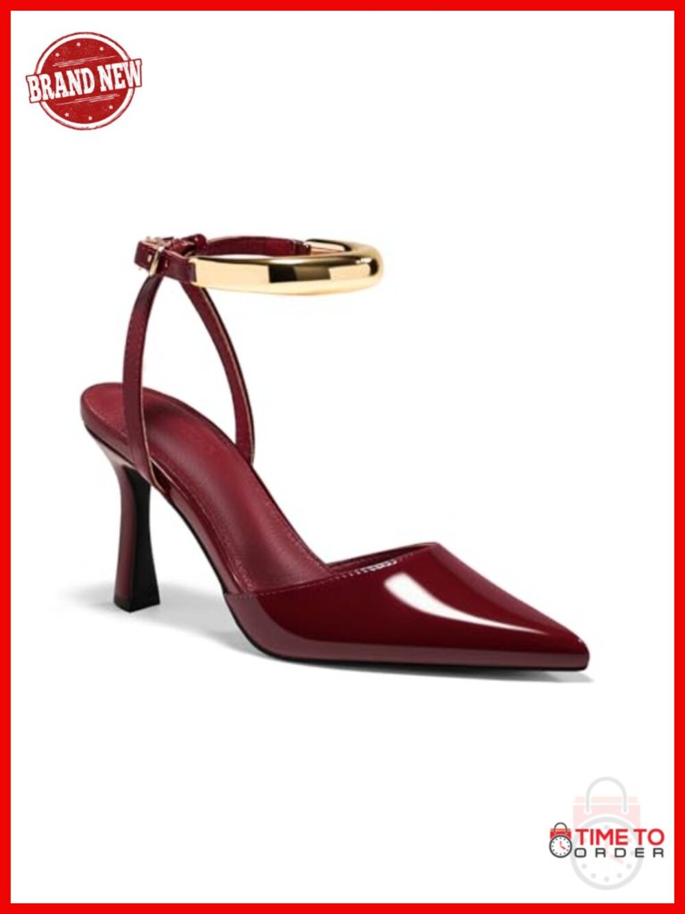 Strappy High Heels Closed Pointed Toe Pumps Ankle Strap Metal Dress Shoes